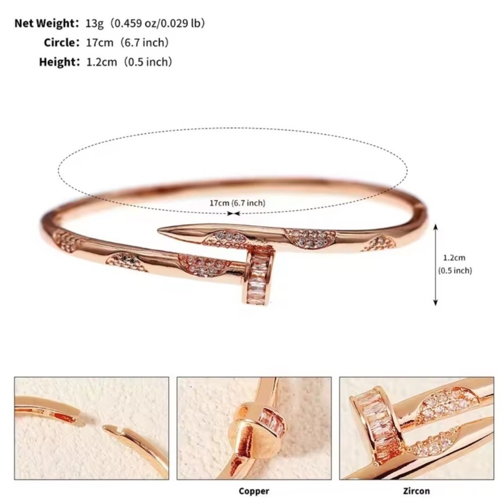 Nail Rose Gold Bangle Bracelet - Picture 3 of 3